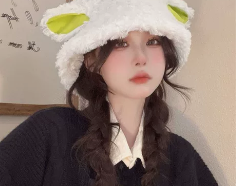 小羊帽子冬天渔夫帽女可爱针织毛线保暖秋冬季...