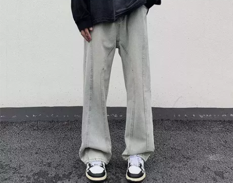 美式vintage铆钉美式黄泥色牛仔裤男i...