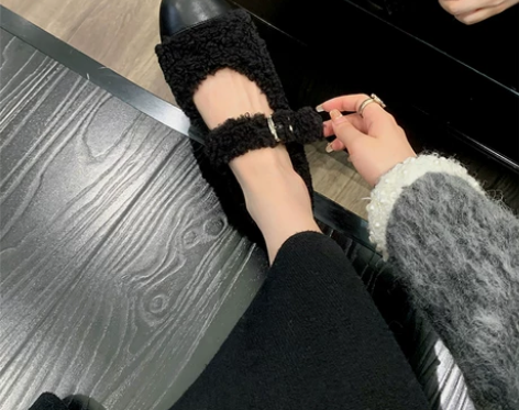 羊羔毛毛玛丽珍鞋女外穿单鞋2022新款平底...