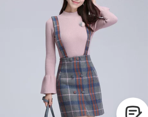 爱丽缇秋冬新款毛呢连衣裙显瘦格子背带裙加毛...