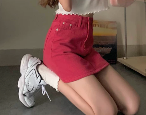 A字牛仔短裙女大码高腰显瘦包臀裙甜辣风百搭...