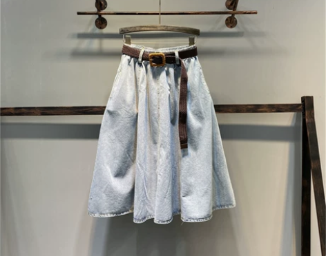 高腰牛仔裙女半身2021年春季新款欧货拼接...