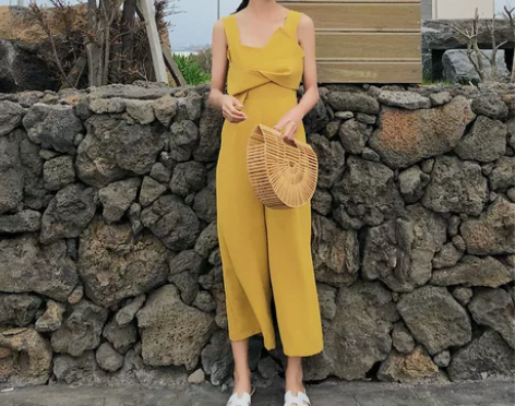 吊带裤雪纺连体裤阔腿九分裤女夏韩版学生高腰...