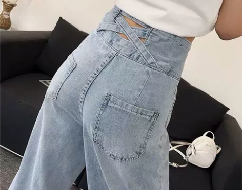 直筒宽松小个子高腰阔腿裤女夏季2021新款...