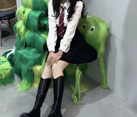 画解 校园小说女主 假两件连衣裙女秋学院风...