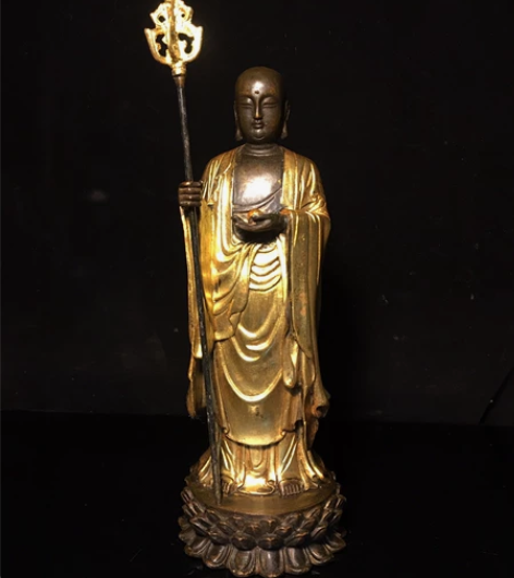 铜鎏金地藏王菩萨佛像，工艺精美，包浆厚重，...