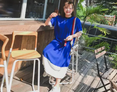 ?晶咕家撞色直筒连衣裙女夏2018新款短袖...