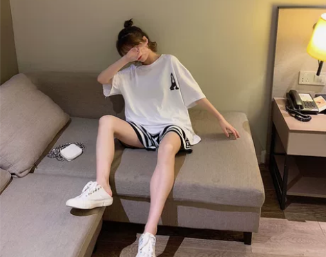 夏季女韩版条纹冰丝裤短…只有短裤 均码 胖...