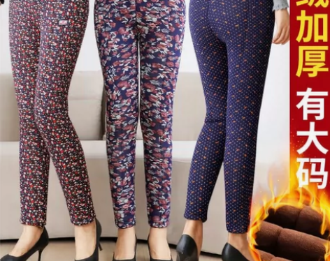 加绒加厚驼绒棉裤女高腰三层保暖裤冬季大码宽...