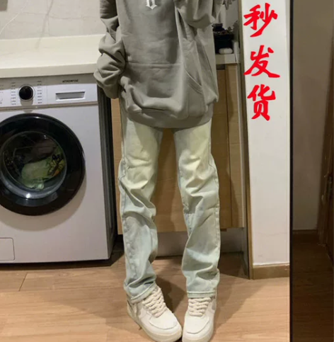 裤子复古 欧美式vibe风黄泥牛仔女秋高街...