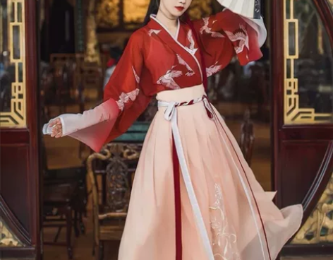 汉服女原创魏晋制齐腰襦裙交领仙鹤直袖渐变中...