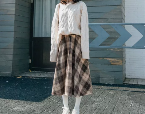 格子裙毛呢半裙秋冬半身裙高腰显瘦a字裙冬天...