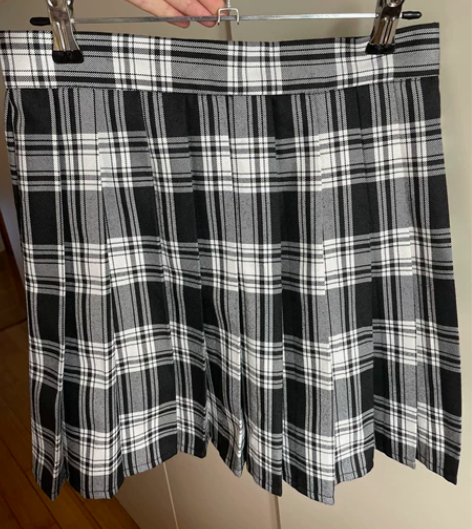 黑白格子裙百褶裙 腰围66 裙长41仅在家...