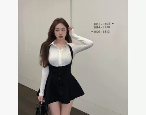 学院风辣妹背带连衣裙女装夏季黑色裙子202...