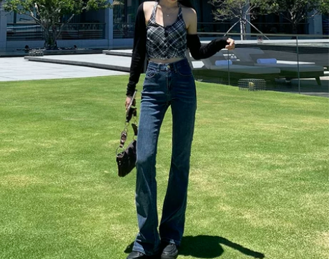 复古蓝加绒微喇牛仔裤女2021秋冬新款辣妹...