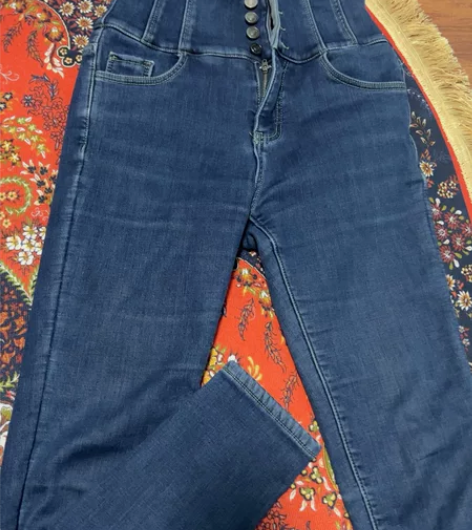 秋冬深蓝色高腰厚绒加绒修身紧腿长裤牛仔裤 ...