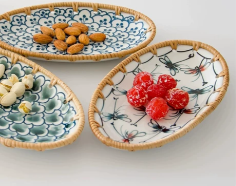 NEW越南藤编椭圆收纳盒 手工 藤瓷组合水...