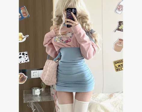 超可爱连衣裙  粉蓝色拼接 仅试穿 69包...