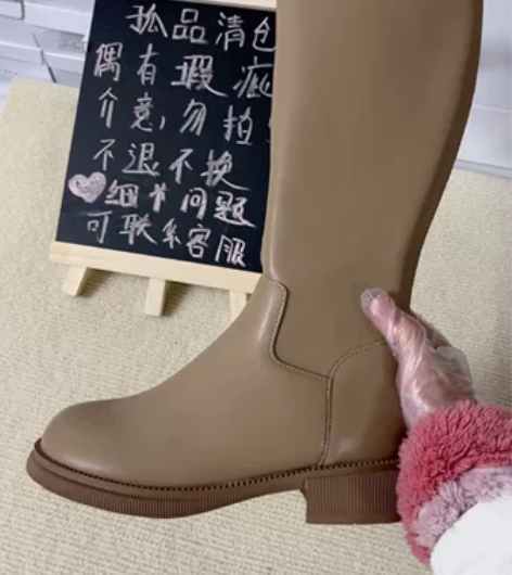 34码 2022奶茶色显瘦不过膝长筒靴圆头...