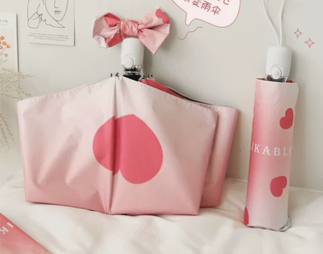 敲美~渐变爱心全自动雨伞女晴雨两用折叠in...