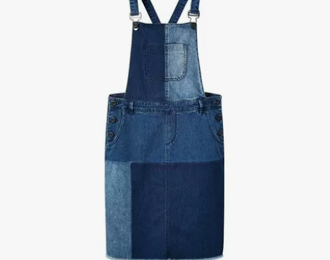 太平鸟女装秋装新款拼色牛仔背带裙短裙 无袖...