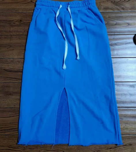 天蓝色毛巾棉运动风半身裙子，松紧腰，小码中...