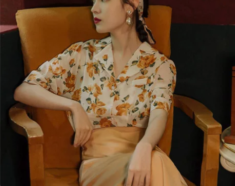 港风复古女装80年代雪纺衫艺术生裙子连衣裙...