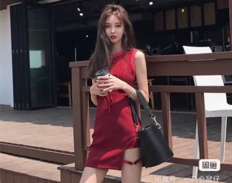 可可曾连衣裙女夏性感小短裙修身高腰开叉不规...