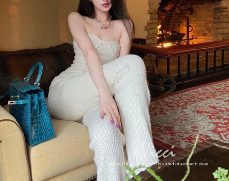 白色阔腿裤女复古温柔针织弹性垂感慵懒宽松高...