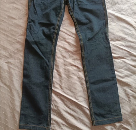 男士深蓝色牛仔裤，品牌不详，修身，版型质量...