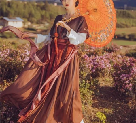 兰若庭汉服 红 赤莲 坦领 一套 9成新 ...