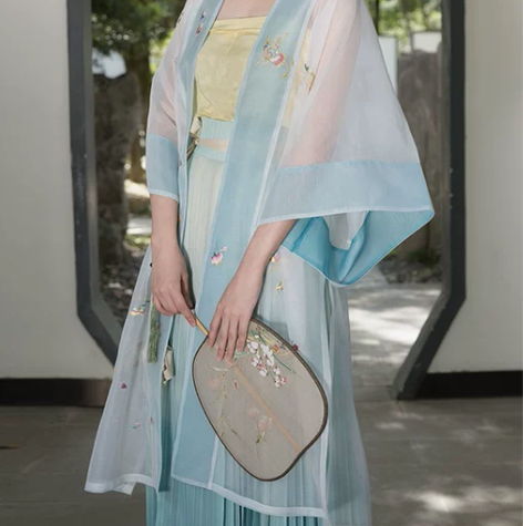瞳莞汉服女宋制对襟长背心青空蝶梦夏季飞机袖...