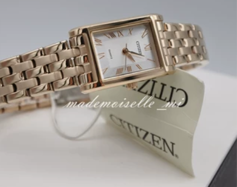 Citizen西铁城玫瑰金方盘防水潮流女士...