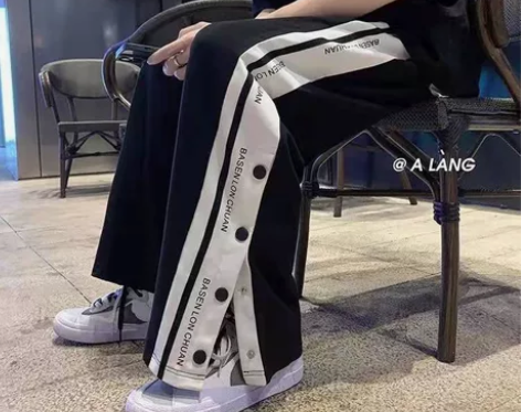 半开排扣裤子男韩版秋冬季潮流ins高街直筒...