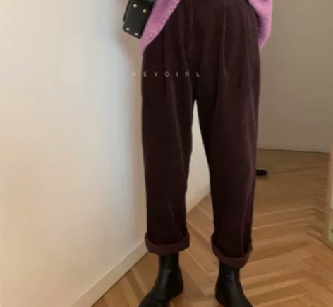 HEYGIRL黑哥 高腰显瘦灯芯绒休闲裤女...