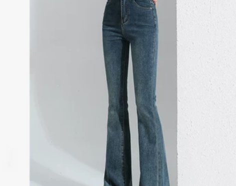 显瘦微喇喇叭女牛仔裤高腰加绒新款复古裤子秋...