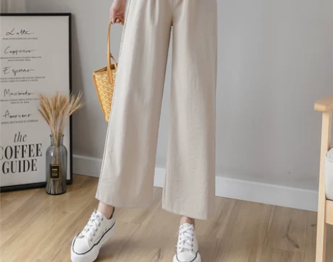 【风尚价】米白色棉麻阔腿裤女夏季薄款宽松休...