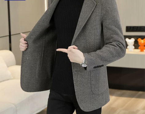 罗蒙双面呢羊绒西装外套男士冬季呢子大衣商务...