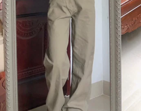 美式工装卡其色牛仔裤女春秋高腰显瘦宽松直筒...