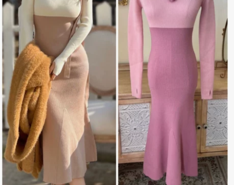 鱼尾包裙晚时光9.19 温柔女人味拼色玫瑰...