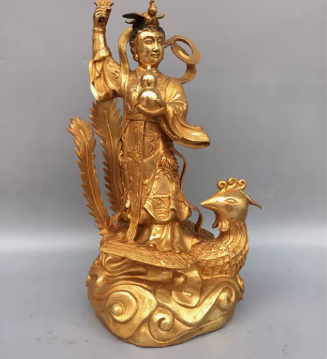 铜鎏金九天玄女佛像,工艺精美,造型独特,包...