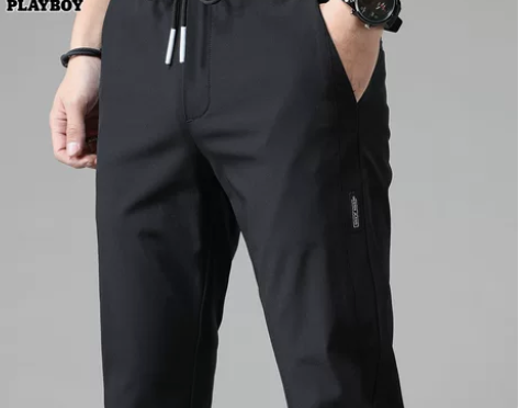 花花公子休闲裤男士夏季黑色韩版潮流修身新薄...