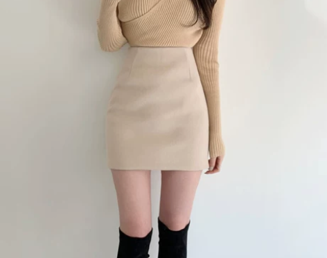 包臀裙 短裙包臀裙毛呢半身裙女秋冬蓝色紧身...