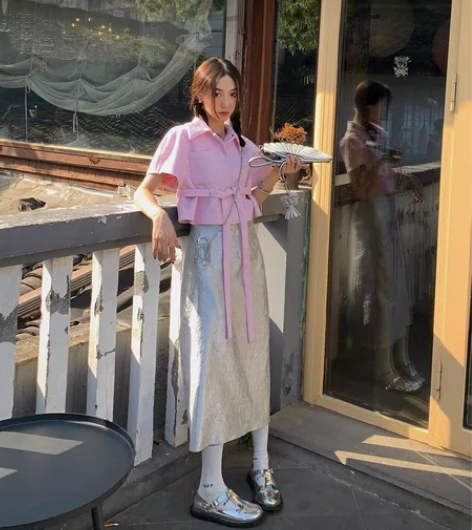 区区欧阳 肌理感高腰半身裙女夏季新款中长款...