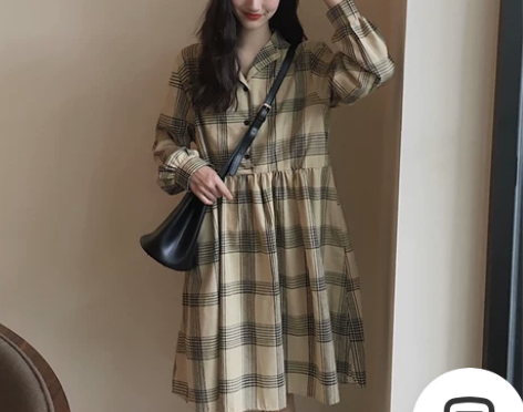 裙子春装2019新款韩版宽松娃娃裙复古格子...