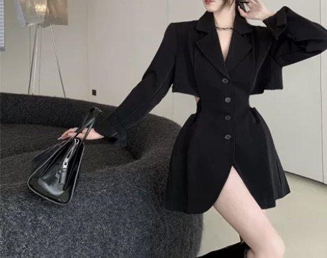 法式赫本风露背西装连衣裙女，一点瑕疵没有，...
