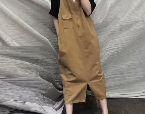 韩版网红背带裙森女系吊带裙文艺复古显瘦宽松...