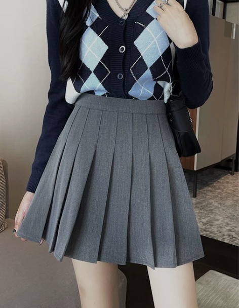 百褶裙 百褶裙短裙灰色半身裙女秋冬2022...