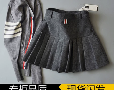 TB百褶裙短裙秋冬女2021新款加厚羊毛呢...