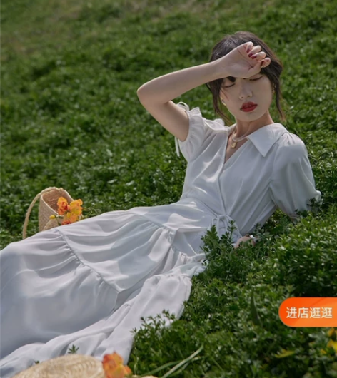 不退不换 显瘦修长法式复古一片式绑带翻领裹...